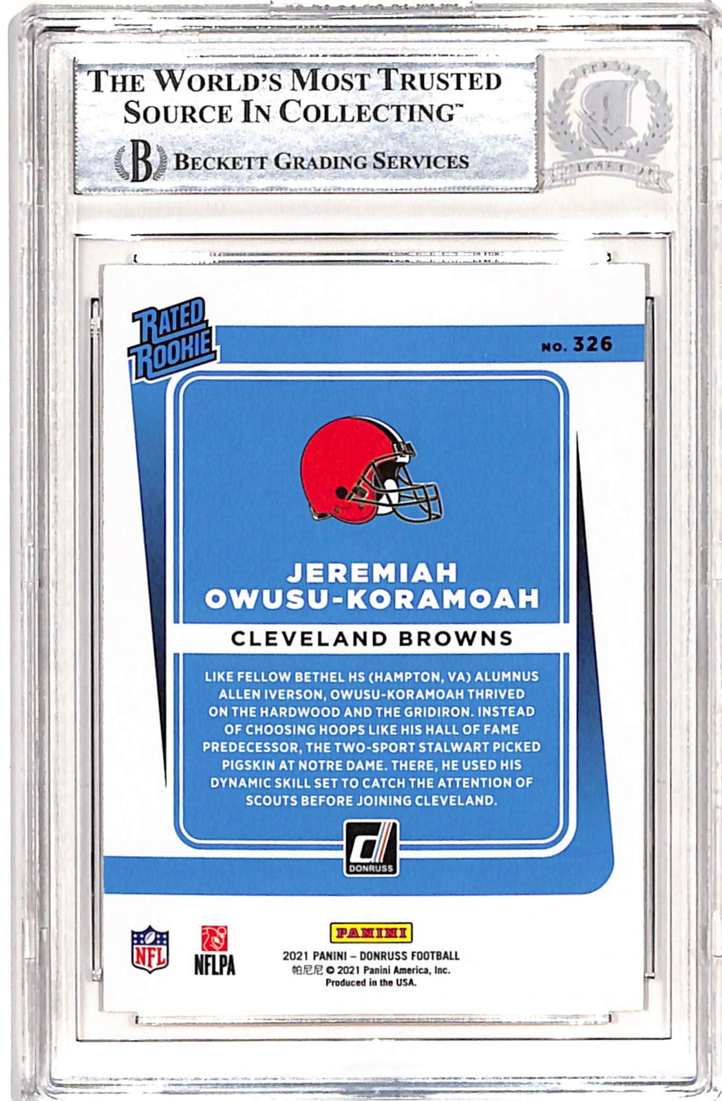 Jeremiah Owusu-Komamoah Signed 2021 Panini Donruss #326 Beckett 38723
