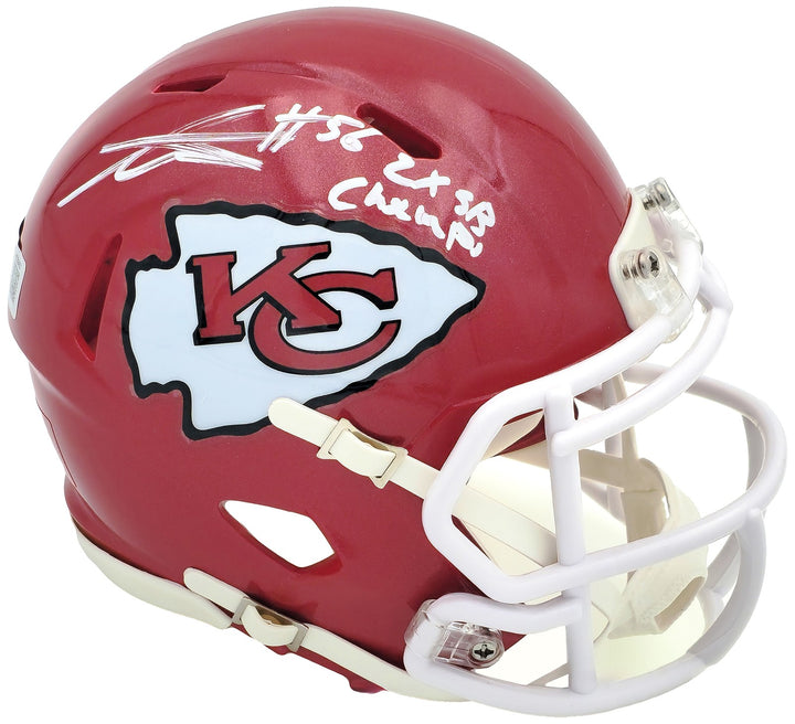 George Karlaftis Signed Chiefs Red Speed Mini Helmet "2x SB Champs" Beckett Wit