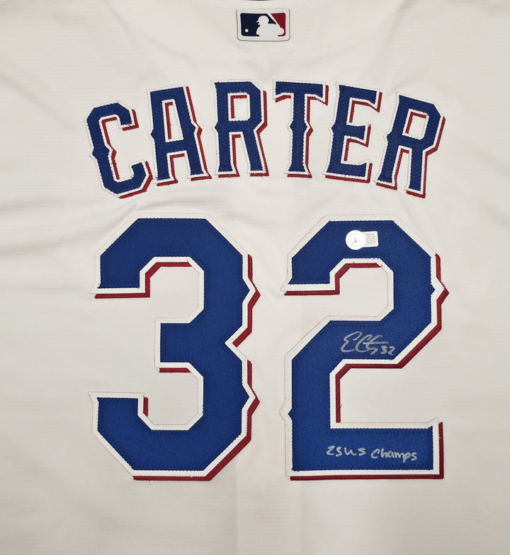 Rangers Evan Carter Signed White Nike Jersey Size XXL "23 WS Champs" Beckett Wit
