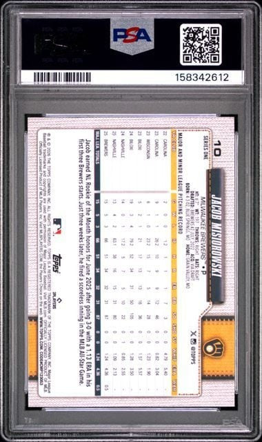 Graded 2026 Topps Jacob Misiorowski #10 Rookie RC PSA 10 Gem Mint
