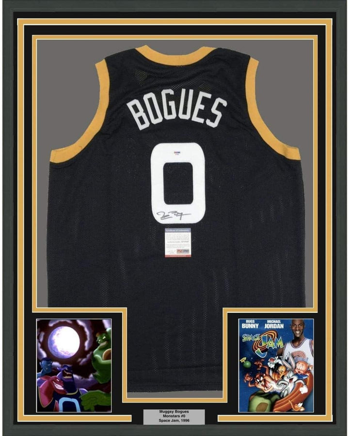 FRAMED Signed MUGGSY BOGUES 35x39 Space Jam Monstars Jersey PSA COA
