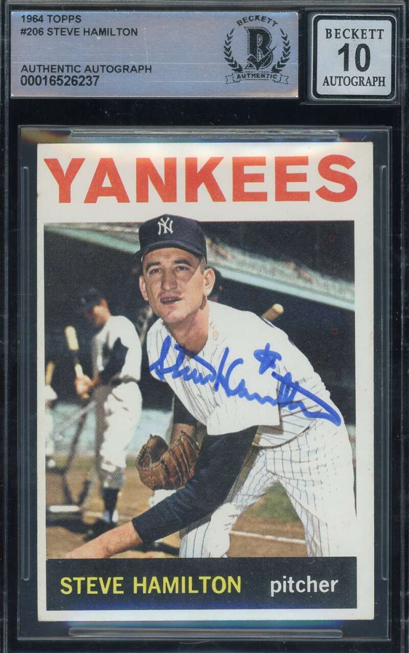 Steve Hamilton Gem Mint 10 Beckett BAS Signed 1964 Topps Autograph