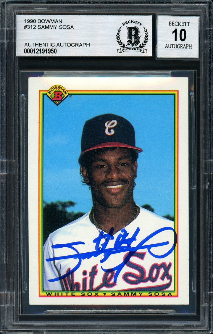 Sammy Sosa Signed 1990 Bowman RC #312 Chicago White Sox Auto Grade 10 Beckett