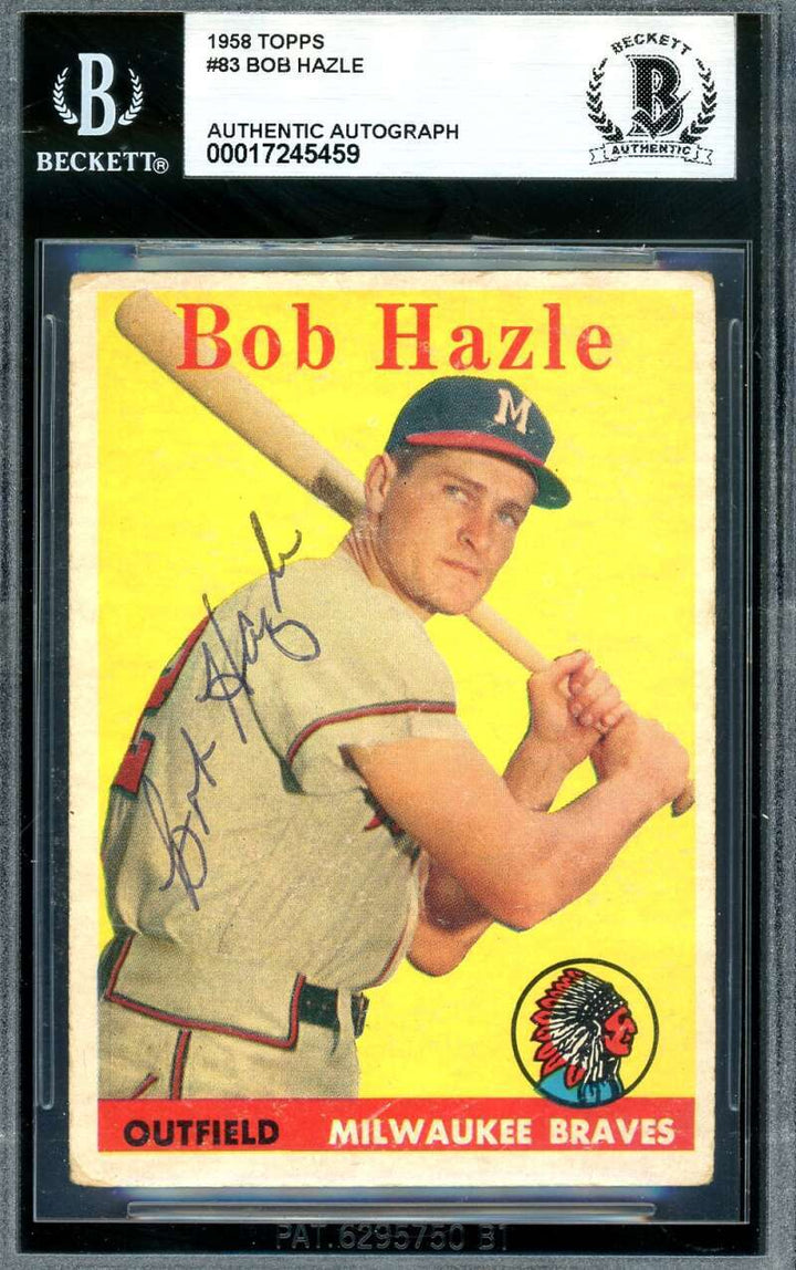 Bob Hazle Beckett BAS Signed 1958 Topps Key Card Autograph