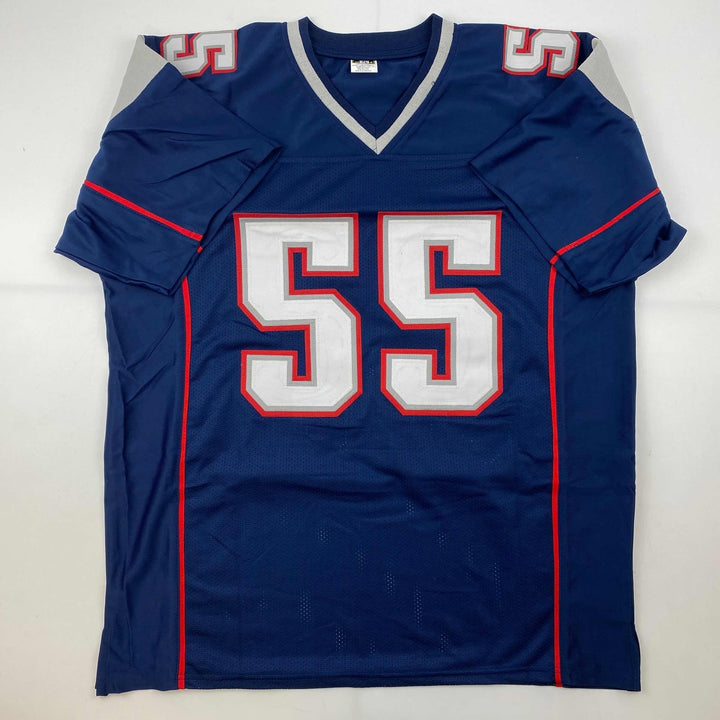 Facsimile Autographed Junior Seau New England Blue Reprint Jersey Size Men's XL