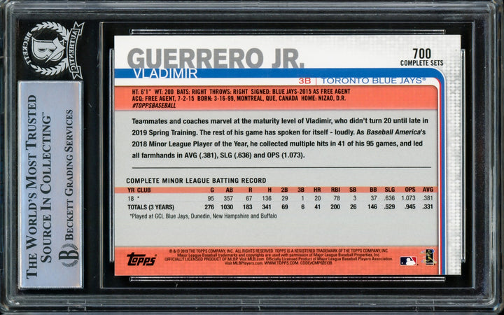 Vladimir Guerrero Jr. Signed 2019 Topps Complete Set Variation RC 700D Beckett
