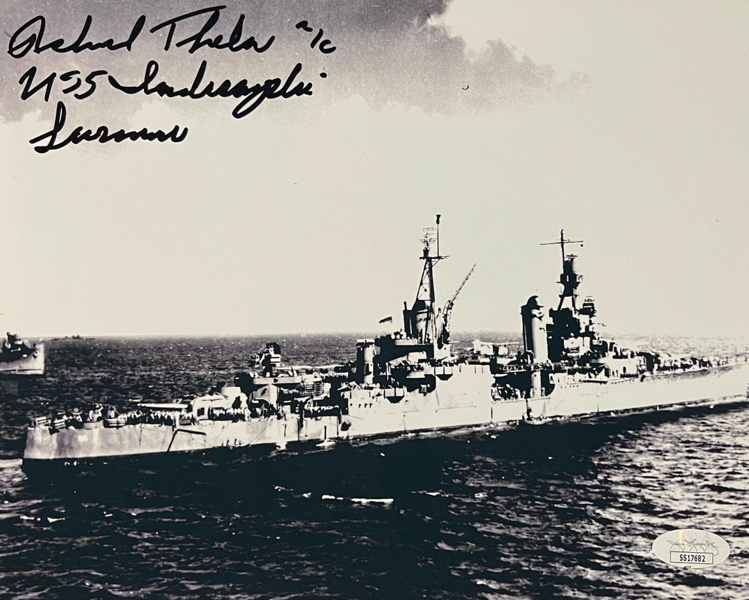 Richard Thelen signed B&W 8x10 Photo 1945 USS Indianapolis CA-35 Survivor- JSA