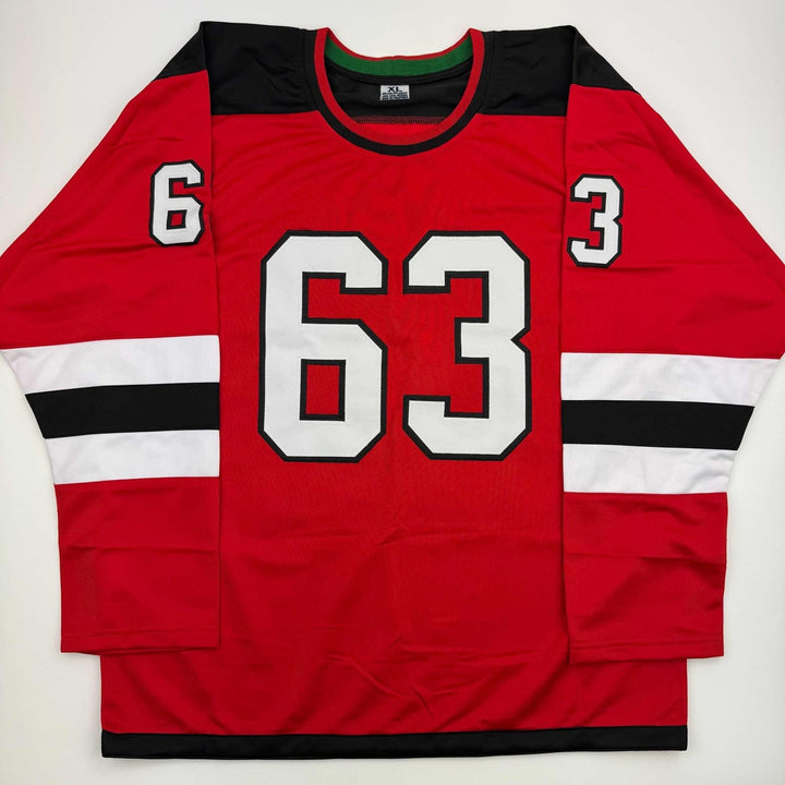 Autographed/Signed Jesper Bratt New Jersey Red Jersey Beckett BAS COA