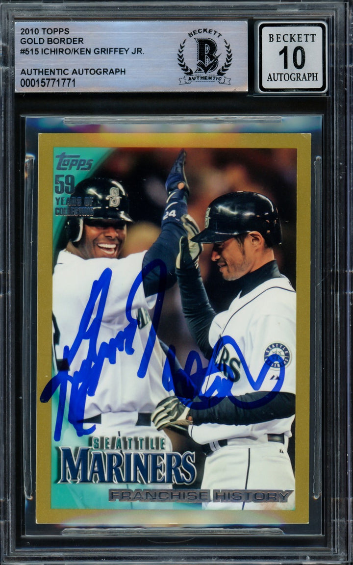 Ken Griffey Jr. Ichiro Suzuki Signed 2010 Topps Gold Card 515 Sig 10 Gold #/2010