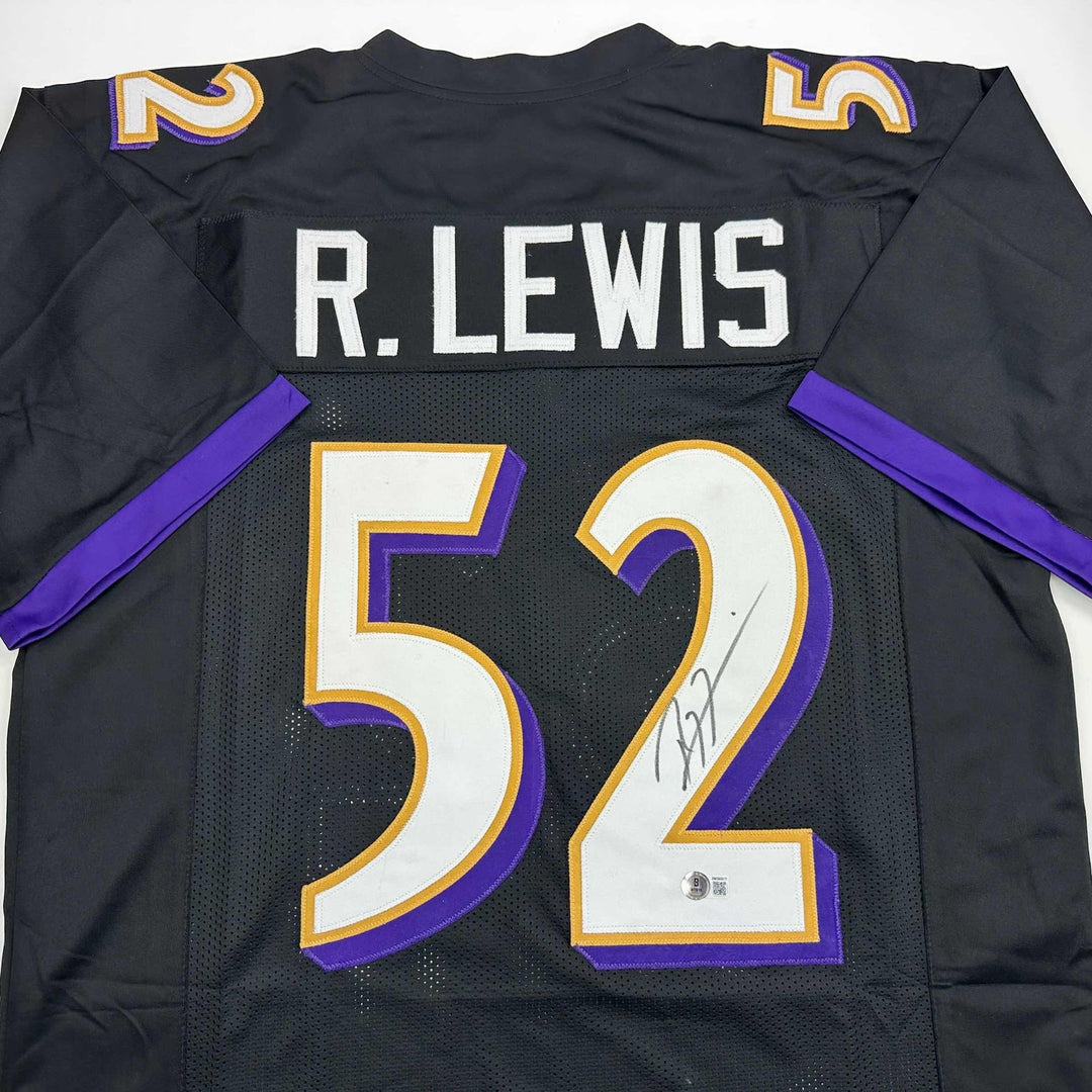 Autographed/Signed RAY LEWIS Baltimore Black Football Jersey JSA COA Auto