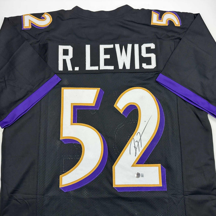 Autographed/Signed RAY LEWIS Baltimore Black Football Jersey JSA COA Auto