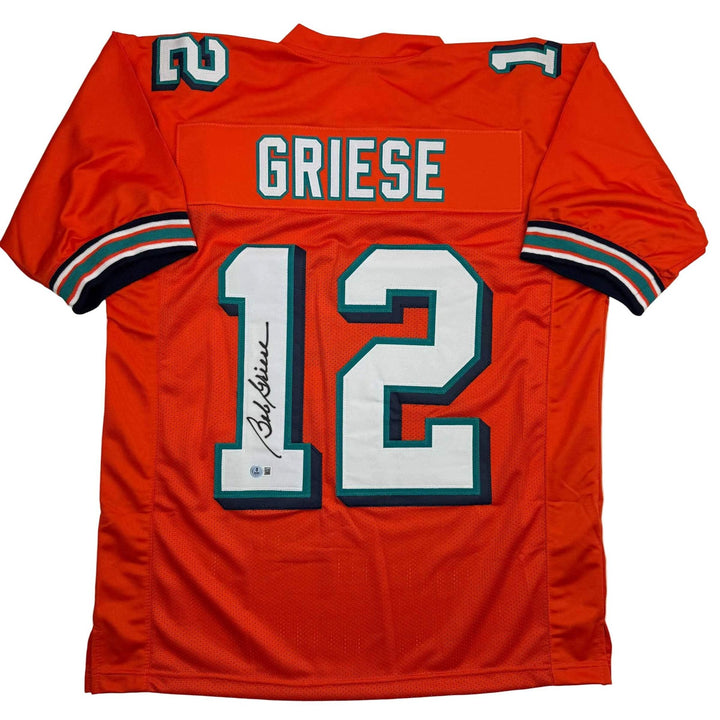 Autographed/Signed BOB GRIESE Miami Orange Football Jersey JSA COA Auto