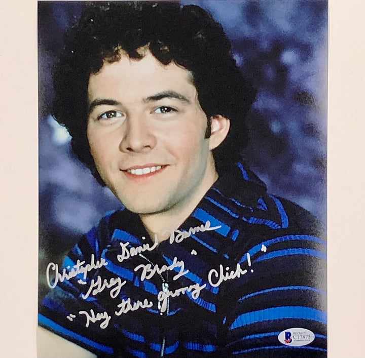 CHRISTOPHER BARNES signed Quote Inscription GREG BRADY Bunch 8x10 Photo BAS COA