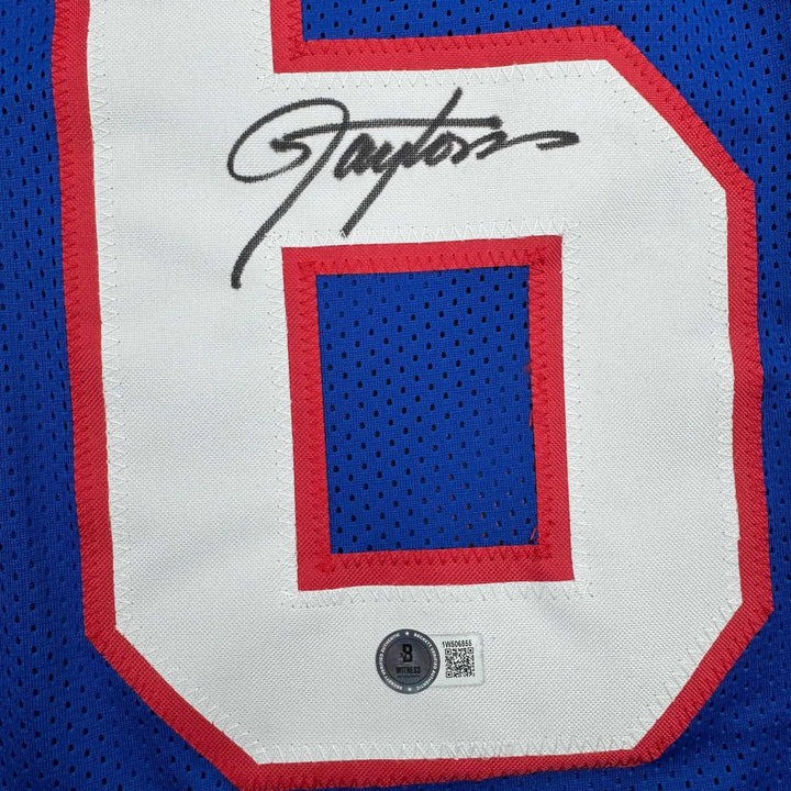 Autographed/Signed LAWRENCE TAYLOR New York Blue Jersey JSA COA Auto
