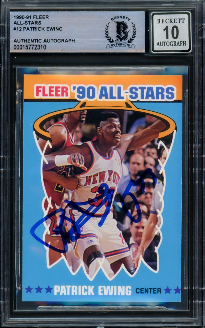 Patrick Ewing Signed 1990-91 Fleer All-Stars Card 12 Knicks Auto 10 Beckett