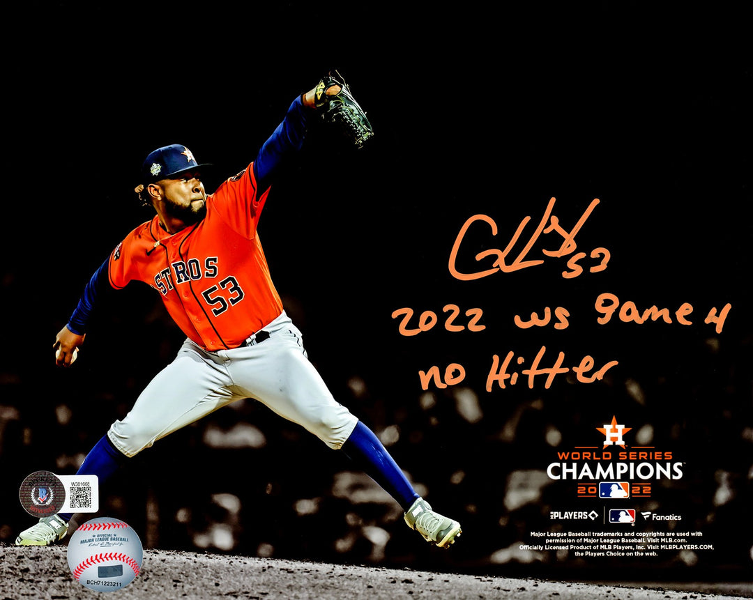Cristian Javier Signed 8x10 Photo Astros "2022 WS Game 4 No Hitter" Beckett Wit