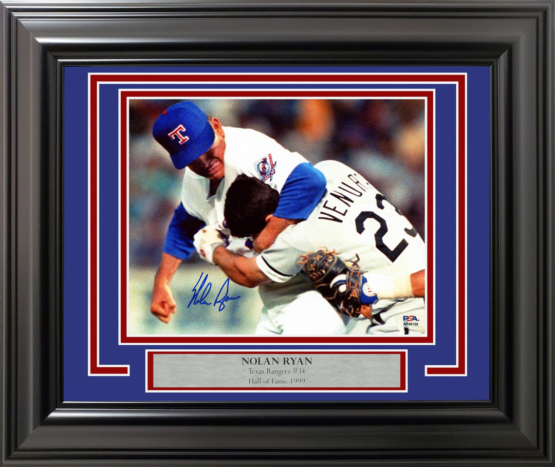 Nolan Ryan Signed Framed 8x10 Photo Rangers Fight vs. Robin Ventura PSA/DNA