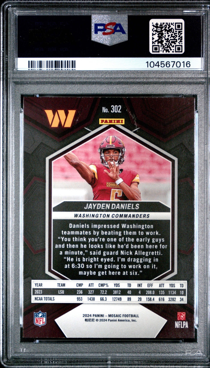 Graded 2024 Panini Mosaic Jayden Daniels #302 Rookie RC Football Card PSA 10