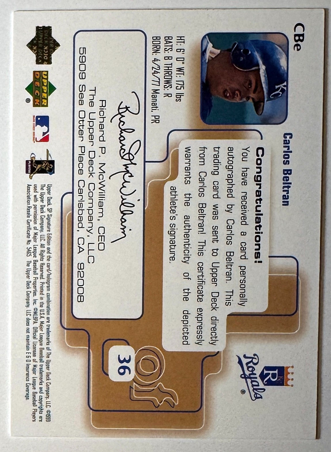 Carlos Beltran signed 1999 SP Signature Edition Rookie On Card Auto #CBE -Royals