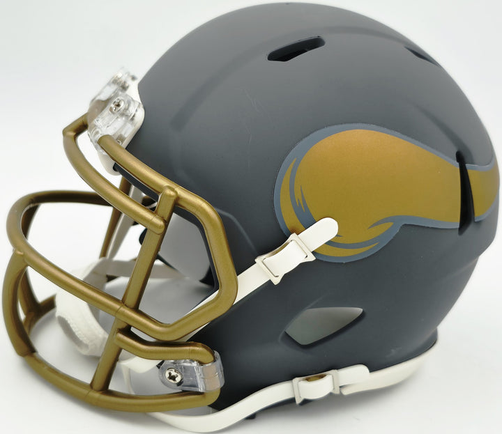 Jordan Addison Signed Vikings Slate Silver Speed Mini Helmet (In White) Beckett
