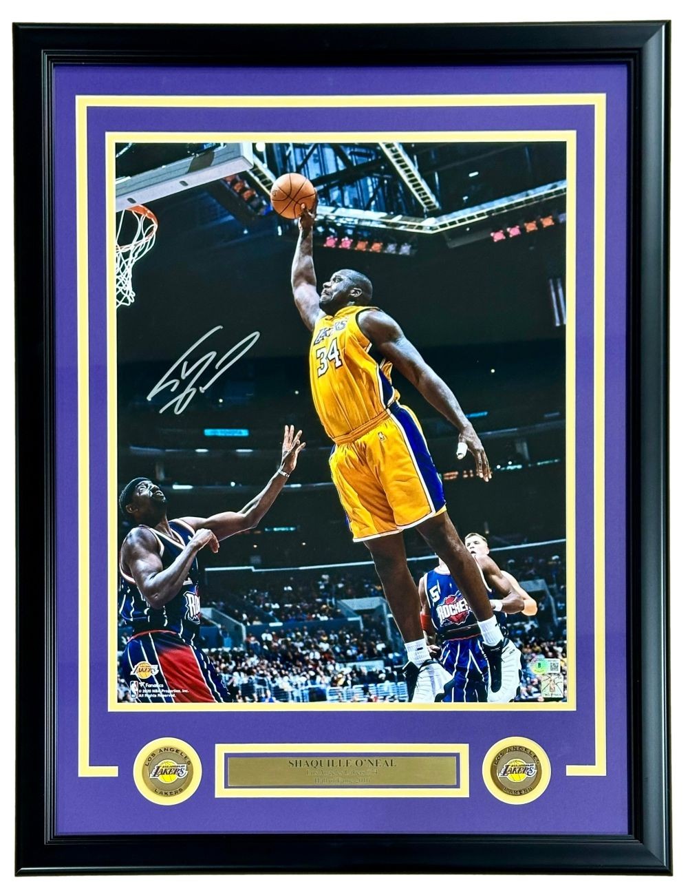 Shaquille O'Neal Signed Framed 16x20 Los Angeles Lakers Yellow Jersey Photo BAS