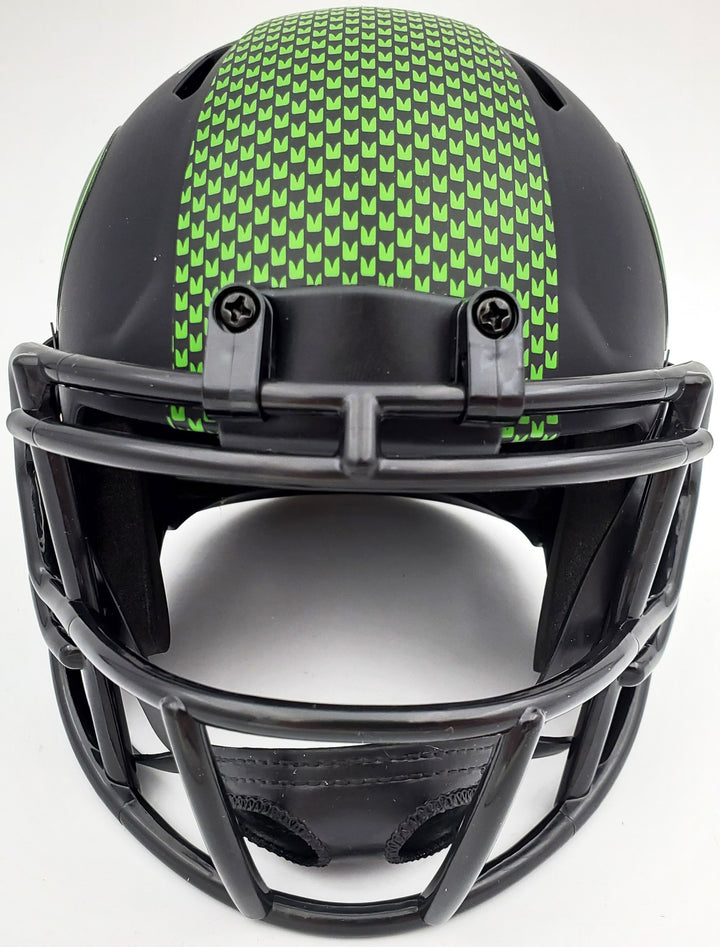 Russell Wilson Signed Eclipse Black Seahawks Speed Mini Helmet In Silver RW Holo