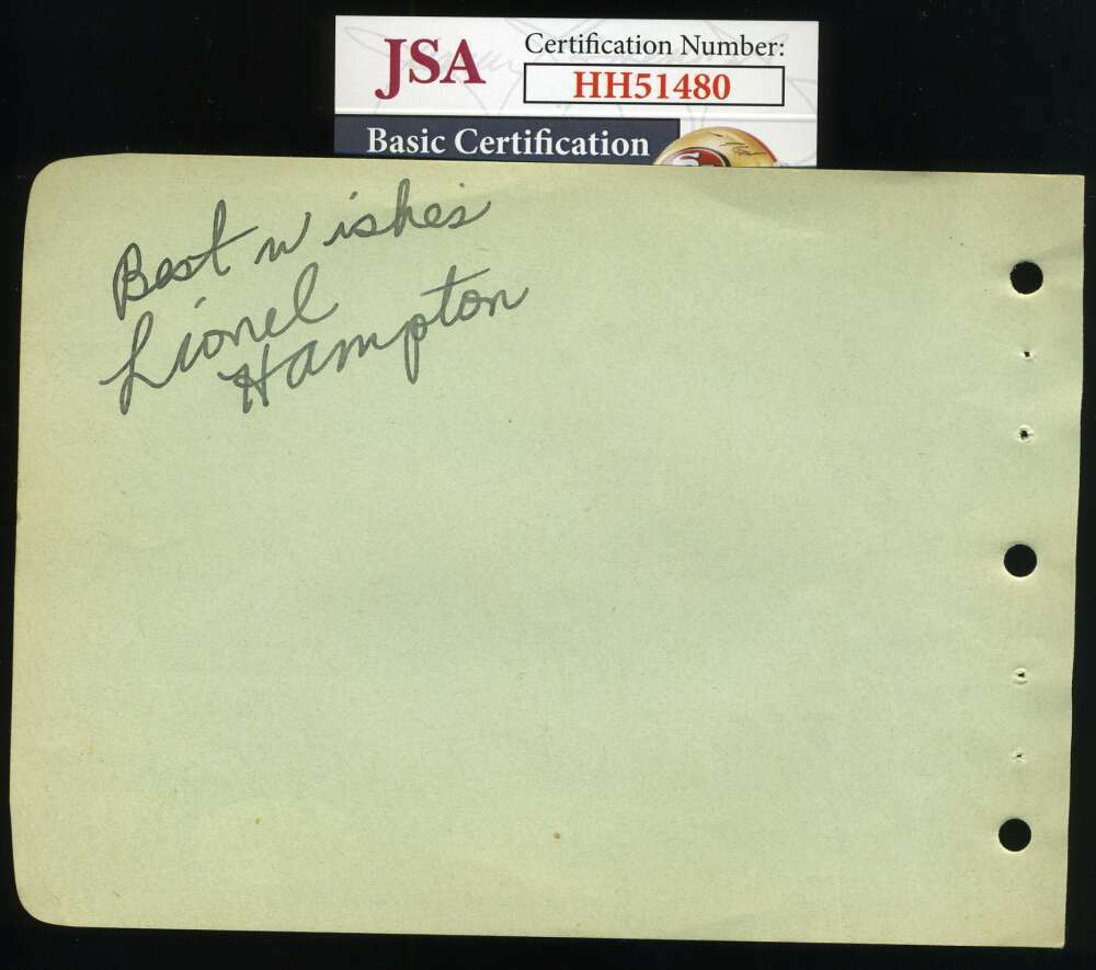 Lionel Hampton JSA Coa Signed Vintage 1940`s Album Page Autograph
