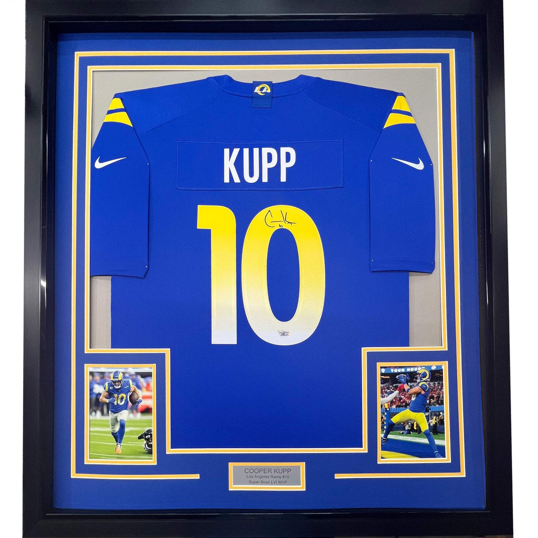 Framed Autographed Cooper Kupp 33x42 Rams Authentic Nike Jersey Fanatics COA