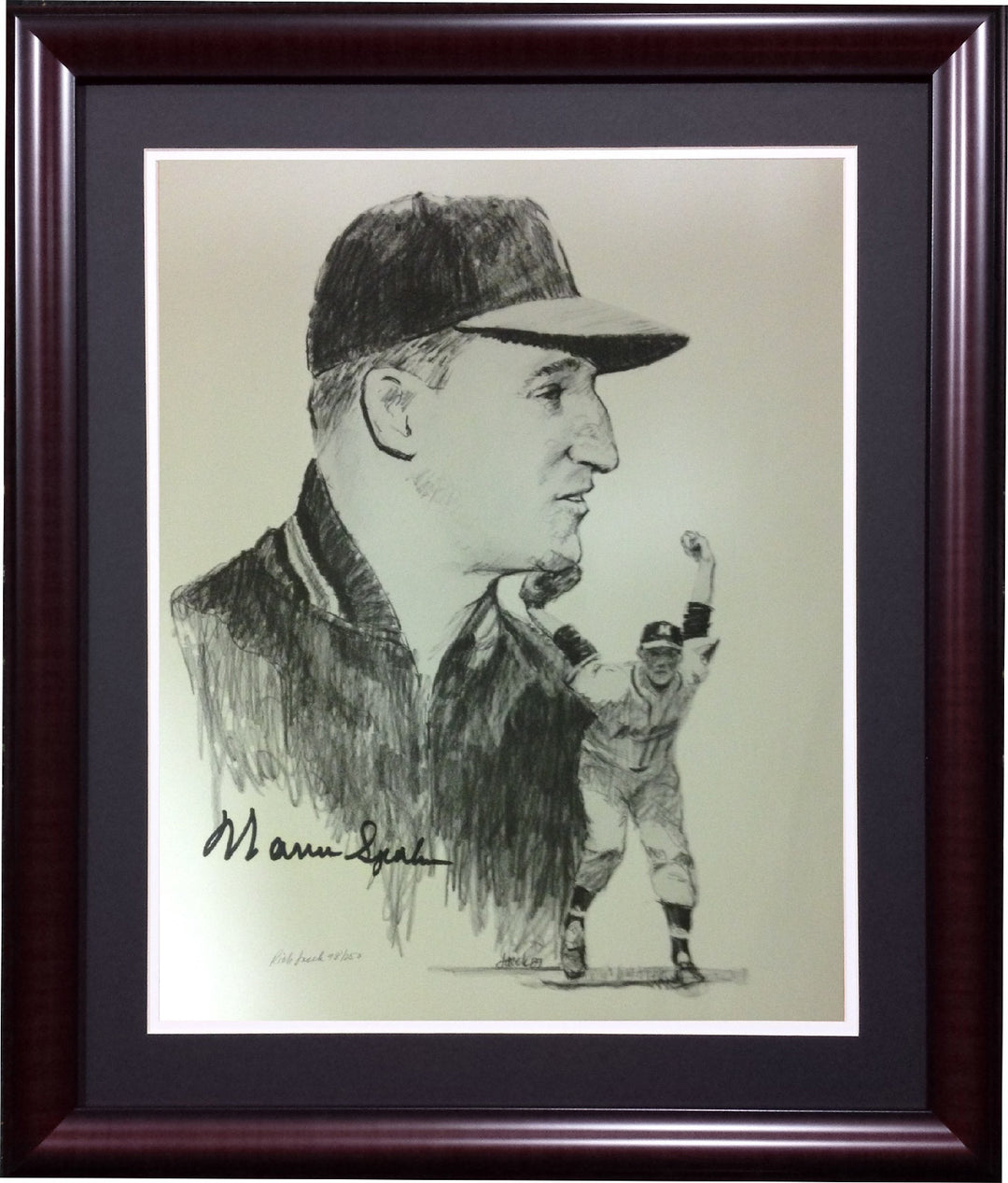Warren Spahn Braves signed 11x14 Lithograph HOF artist Auto framed LE/250 COA