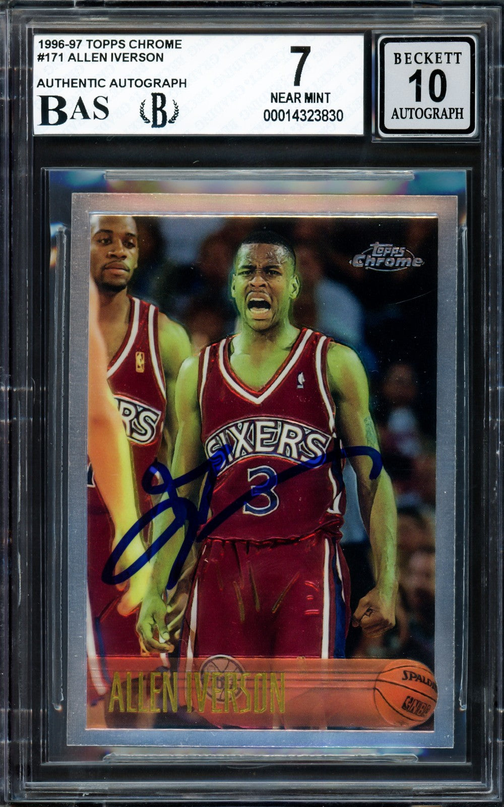 Allen Iverson Signed 1996-97 Topps Chrome RC 171 76ers BGS 7 Auto 10 Beckett