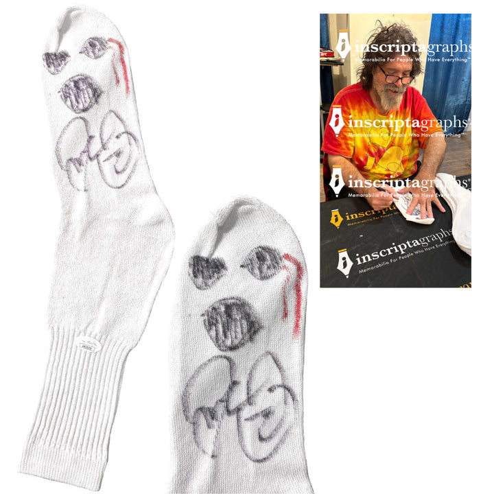 Mankind Mick Foley Autographed "Bloody" Mr. Socko Authentic Drawing JSA WWE WWF