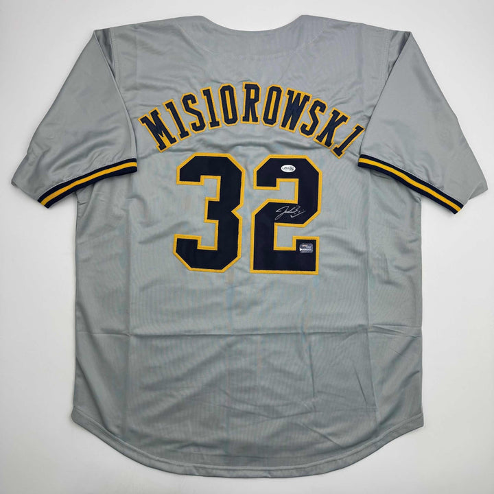 Autographed/Signed Jacob Misiorowski Milwaukee Grey Baseball Jersey JSA COA