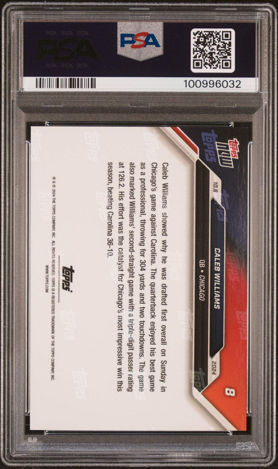 Graded 2024 Topps Now Caleb Williams #8 Rookie RC Football Card PSA 10 Gem Mint