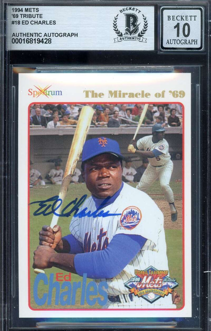 Ed Charles Gem Mint 10 Beckett BAS Signed 1994 Spectrum 1969 Mets Autograph