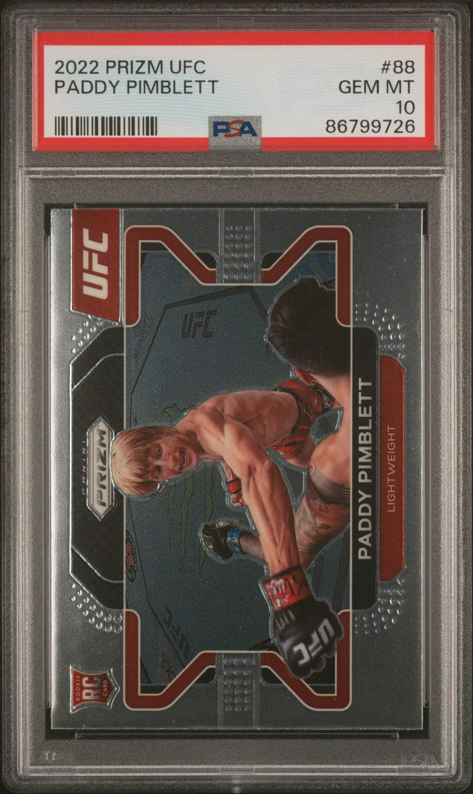 Graded 2022 Panini Prizm UFC Paddy Pimblett #88 Rookie RC UFC MMA Card PSA 10