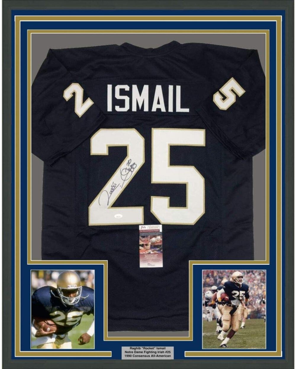 Framed Autographed/Signed Raghib Ismail Rocket 35x39 Notre Dame Jersey JSA COA