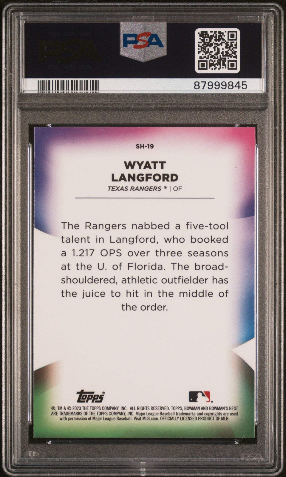 Graded 2023 Bowmans Best Wyatt Langford #SH19 Shellacked RC Baseball Card PSA 10