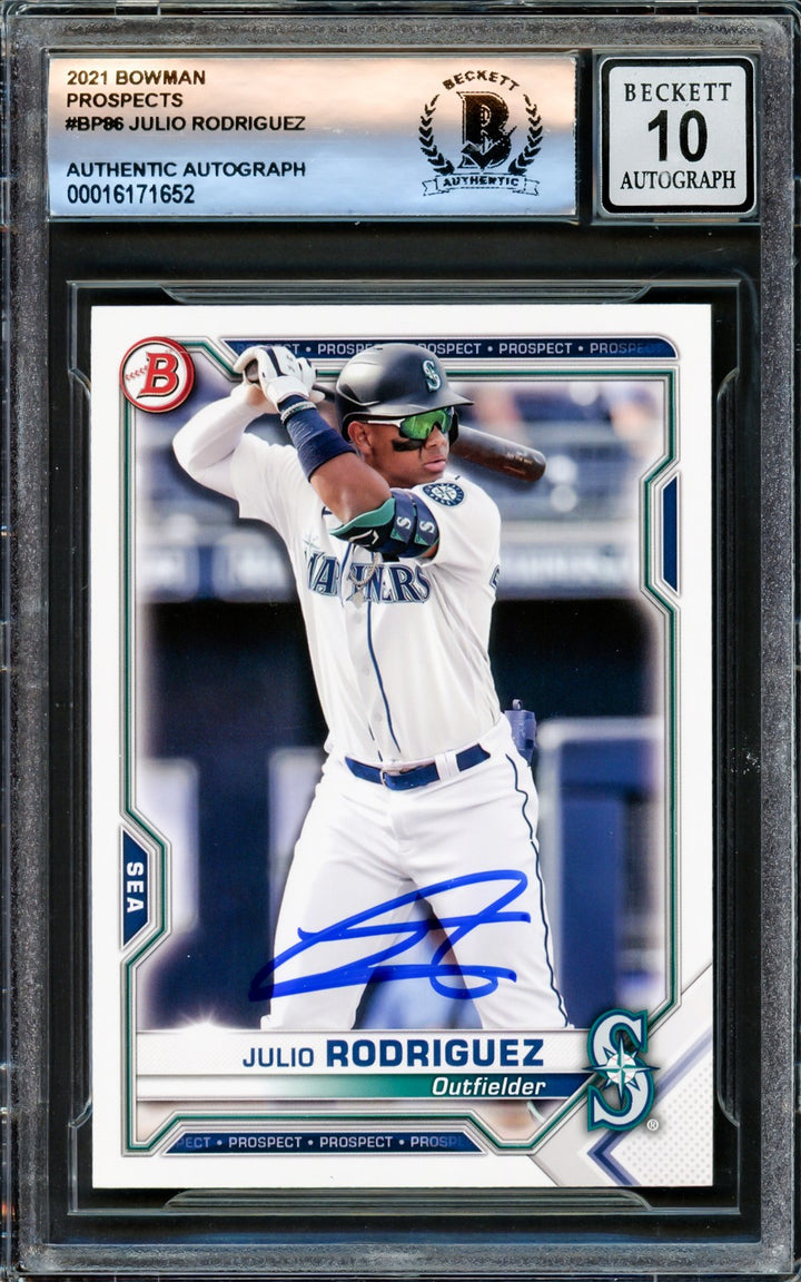Julio Rodriguez Auto 2021 Bowman Prospects Card BP86 Mariners Auto GM 10 Beckett