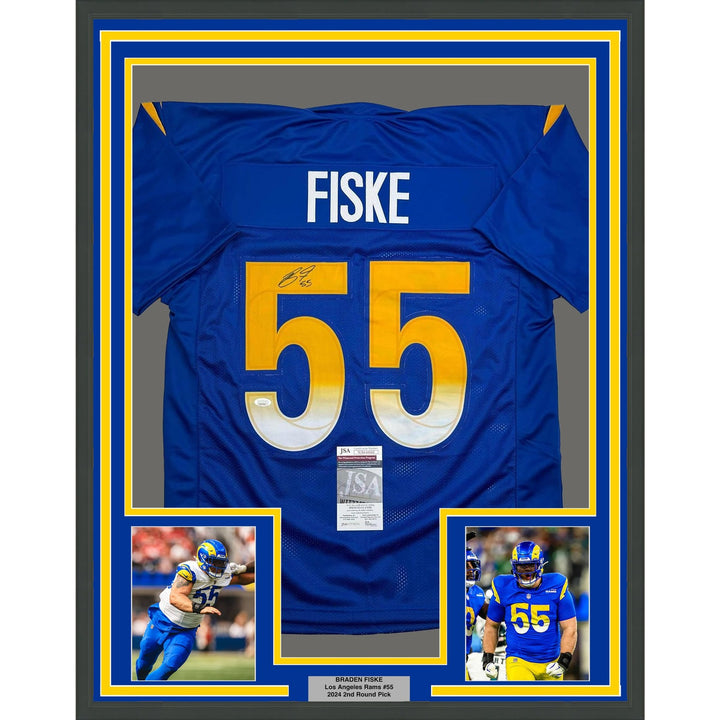 Framed Signed Braden Fiske 35x39 Los Angeles LA Blue Jersey JSA COA