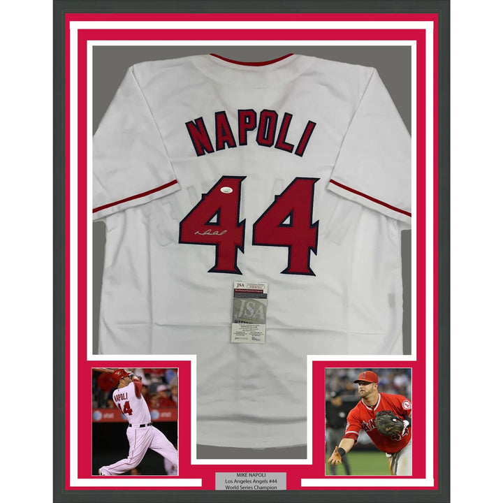 Framed Signed Mike Napoli 35x39 Los Angeles Anaheim Jersey JSA COA
