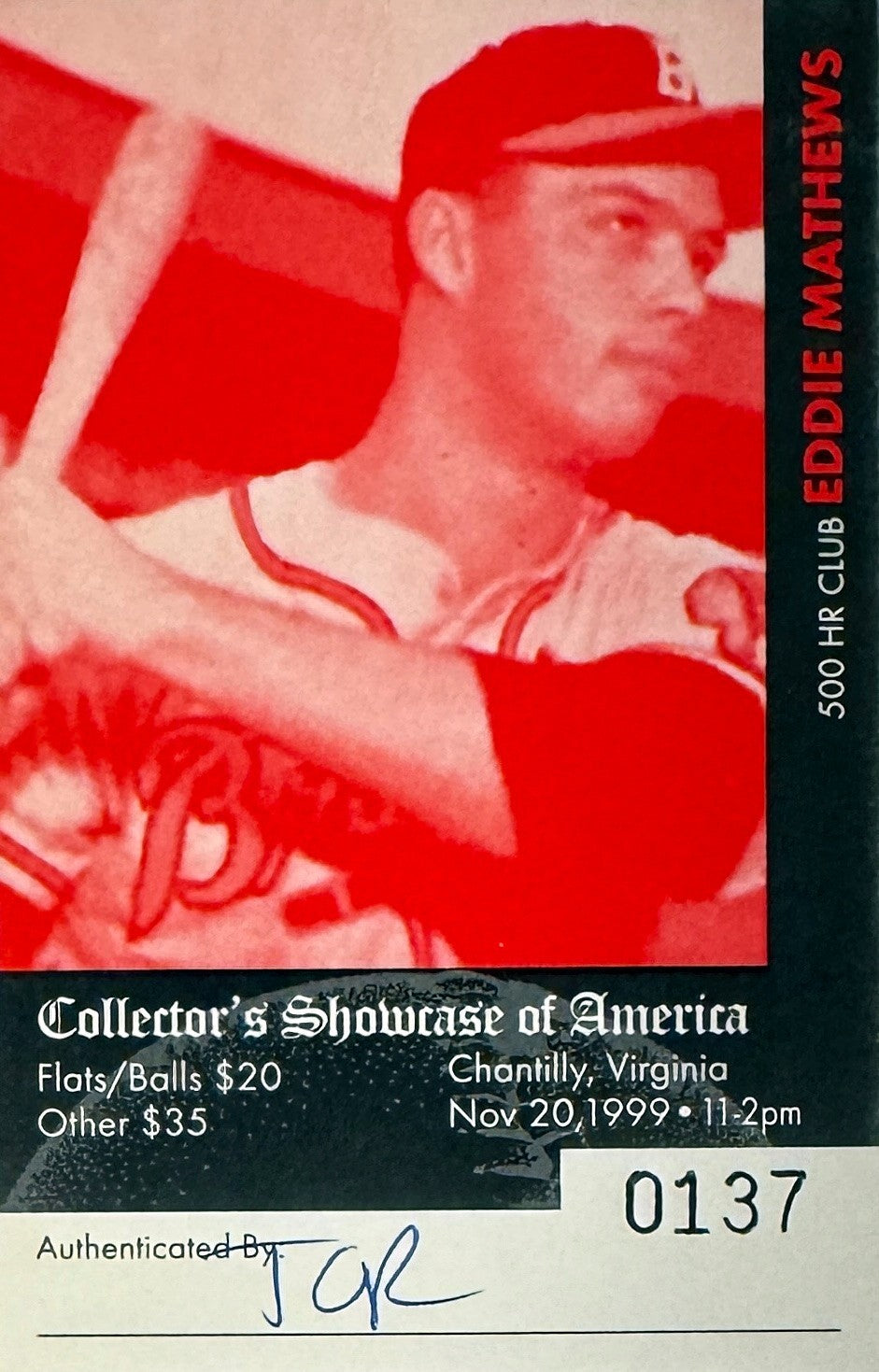Eddie/Ed Mathews signed Braves 500th HR 7/14/67 8x10 Photo/Card HOF Framed - COA
