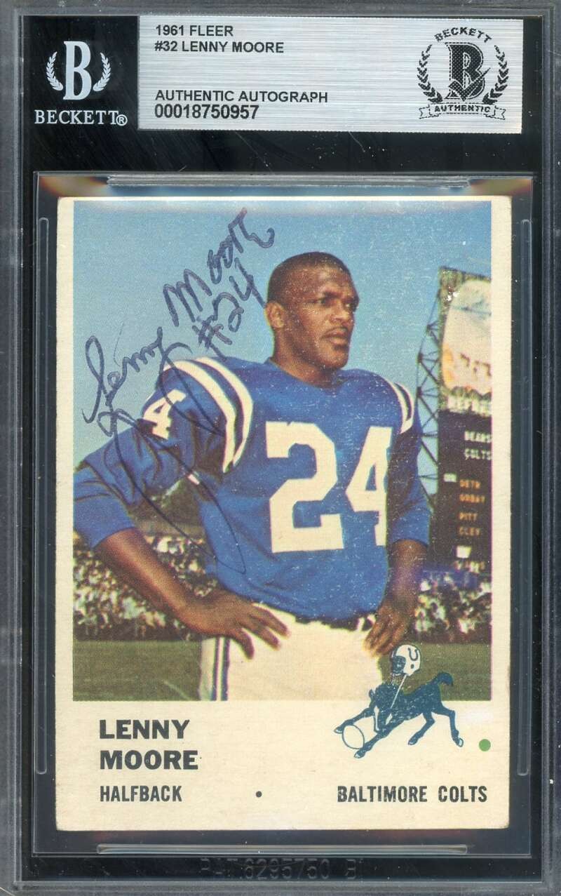 Lenny Moore Beckett BAS Vintage Signed 1961 Fleer Autograph Colts