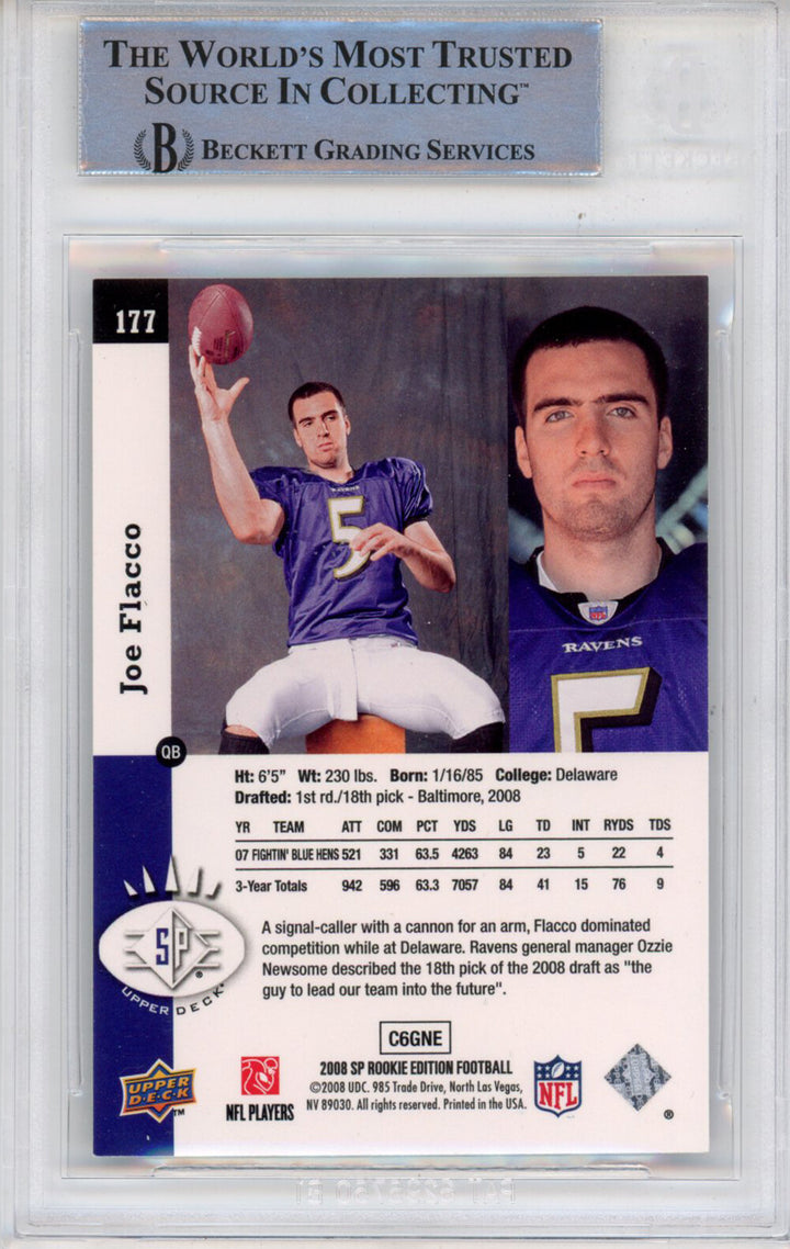 Joe Flacco Autographed  2008 SP #177 Beckett Slabbed 39909