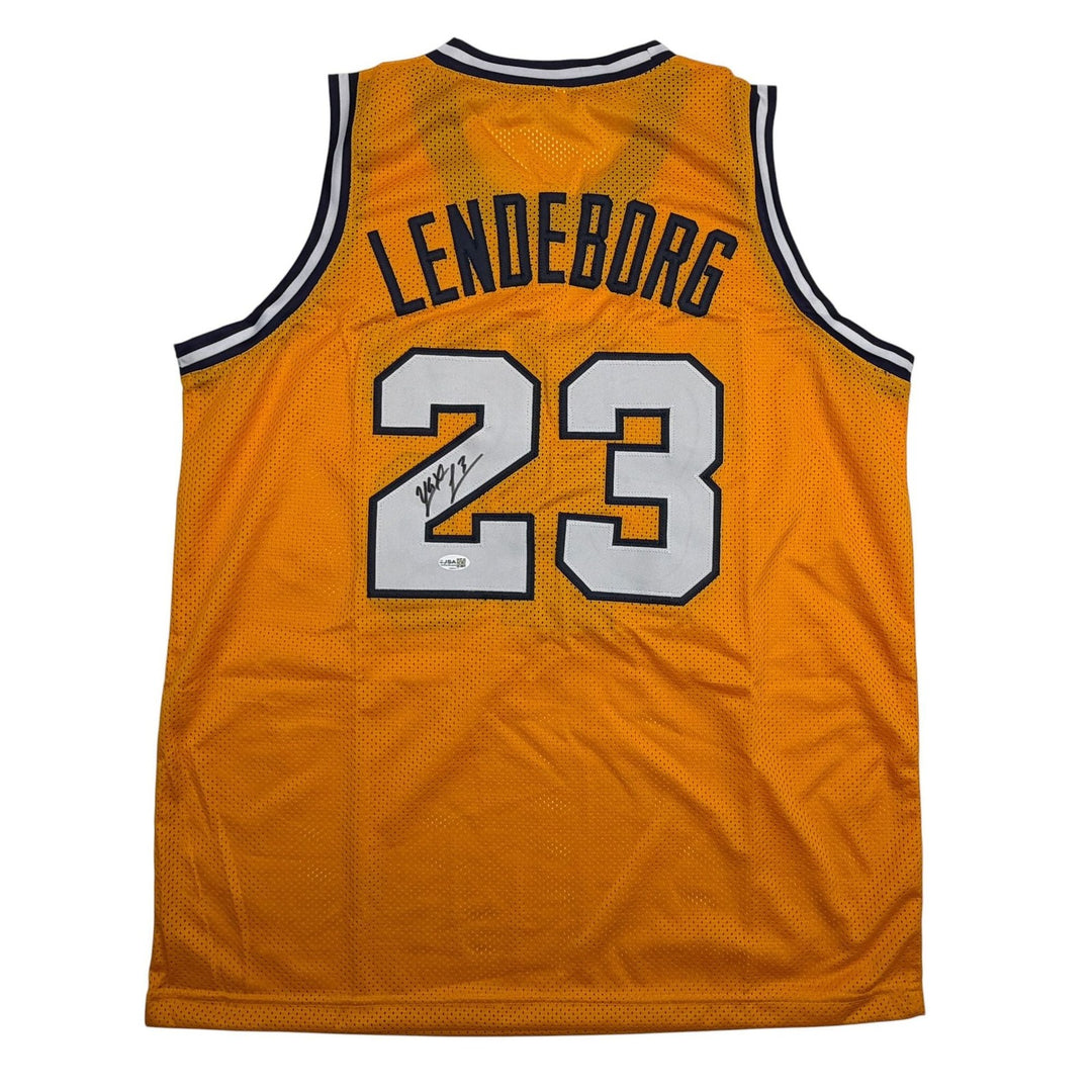 Autographed/Signed Yaxel Lendeborg Michigan Yellow College Jersey JSA COA