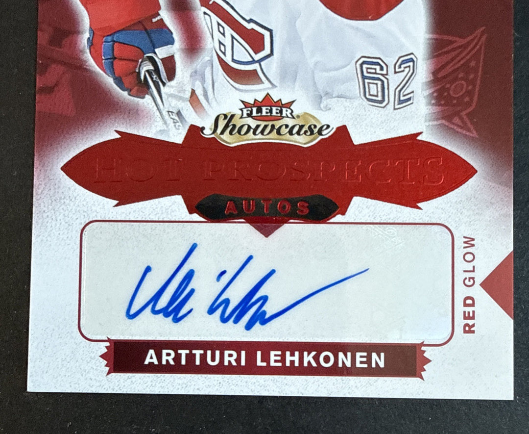 2016 Fleer Showcase Hot Prospects Artturi Lehkonen #180 Red Glow /49 Mint Auto