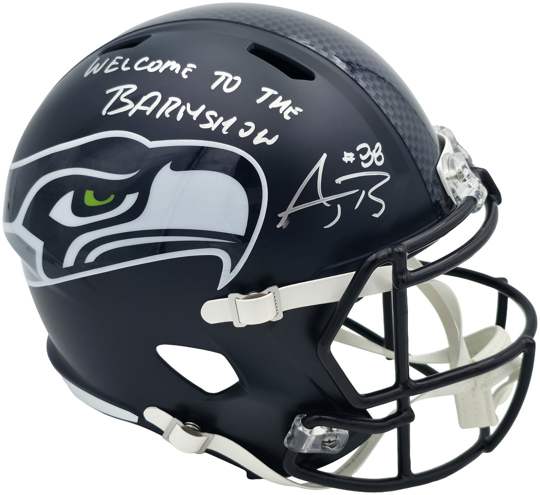 AJ Barner Signed Seahawks Blue Full Sz Speed Rep Helmet Beckett Wit