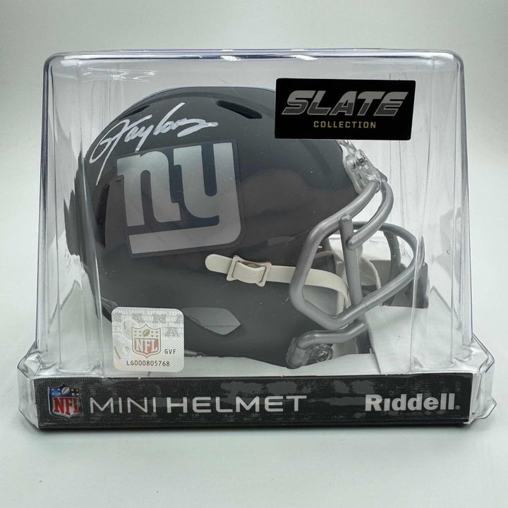 Autographed/Signed Lawrence Taylor Giants Silver Mini Helmet BAS COA