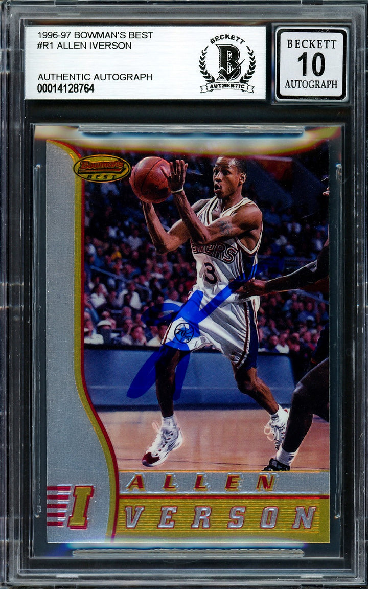 Allen Iverson Signed 1996-97 Bowman's Best RC #R1 Philadelphia 76ers Auto 10
