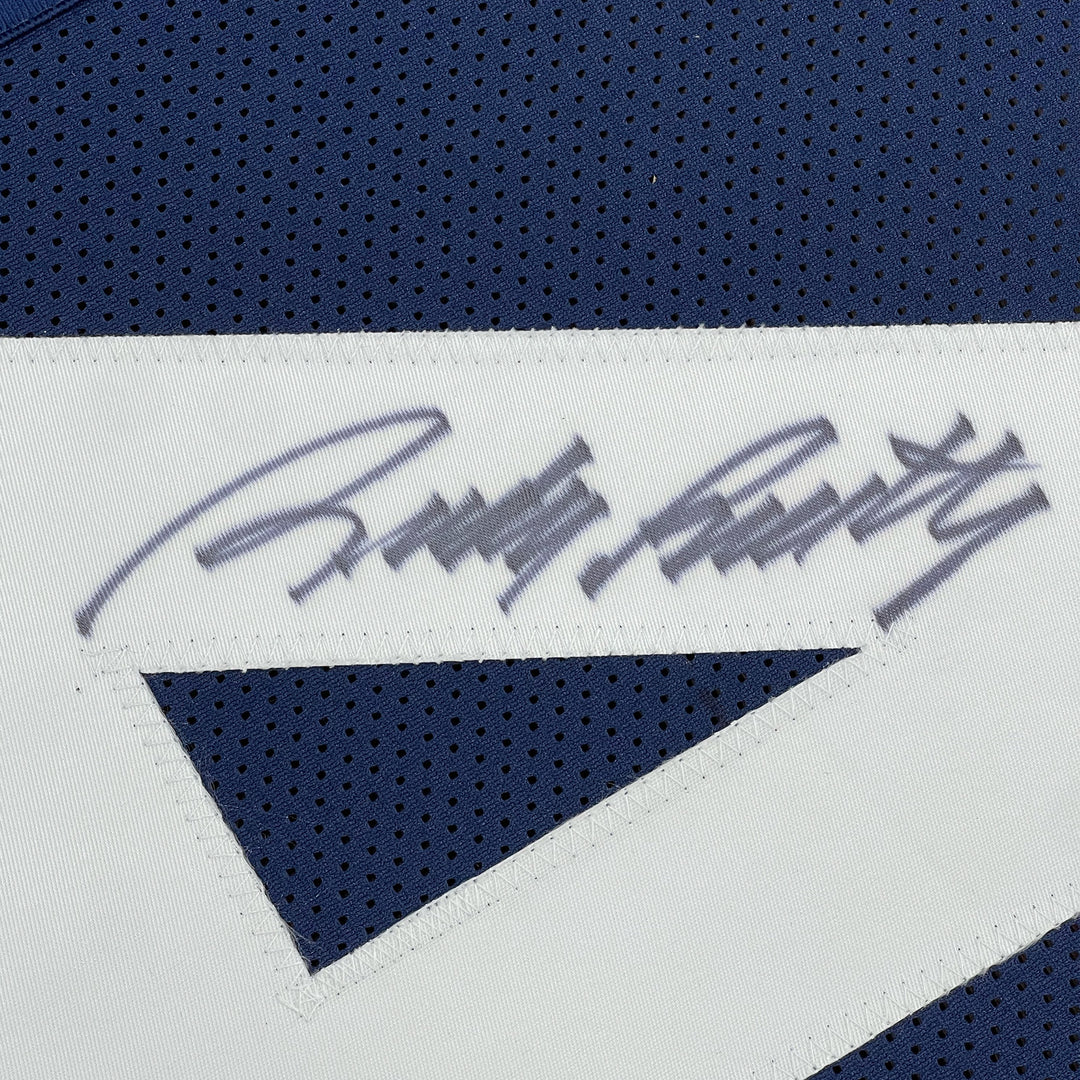 FRAMED Autographed/Signed RUDY RUETTIGER 33x42 Notre Dame Blue Jersey JSA COA