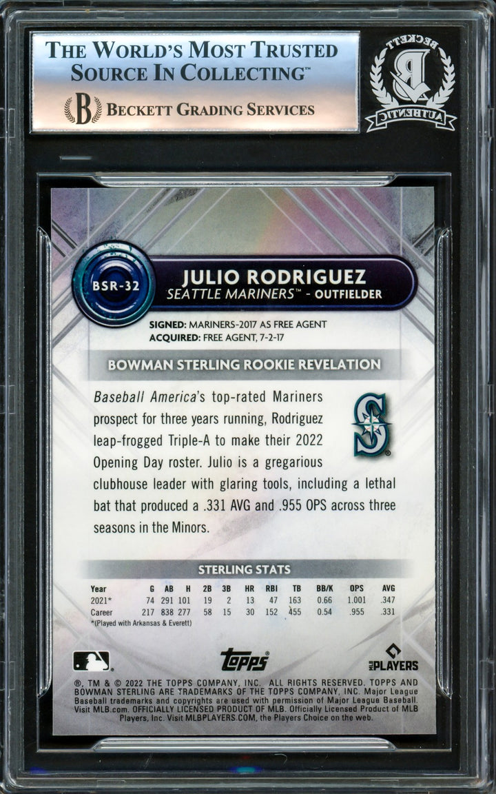 Julio Rodriguez Signed 2022 Bowman Sterling Rookies Card BSR32 Mariners Beckett